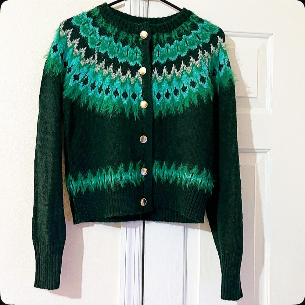 Green Patterned Women's Sweater - Picture 2 of 15